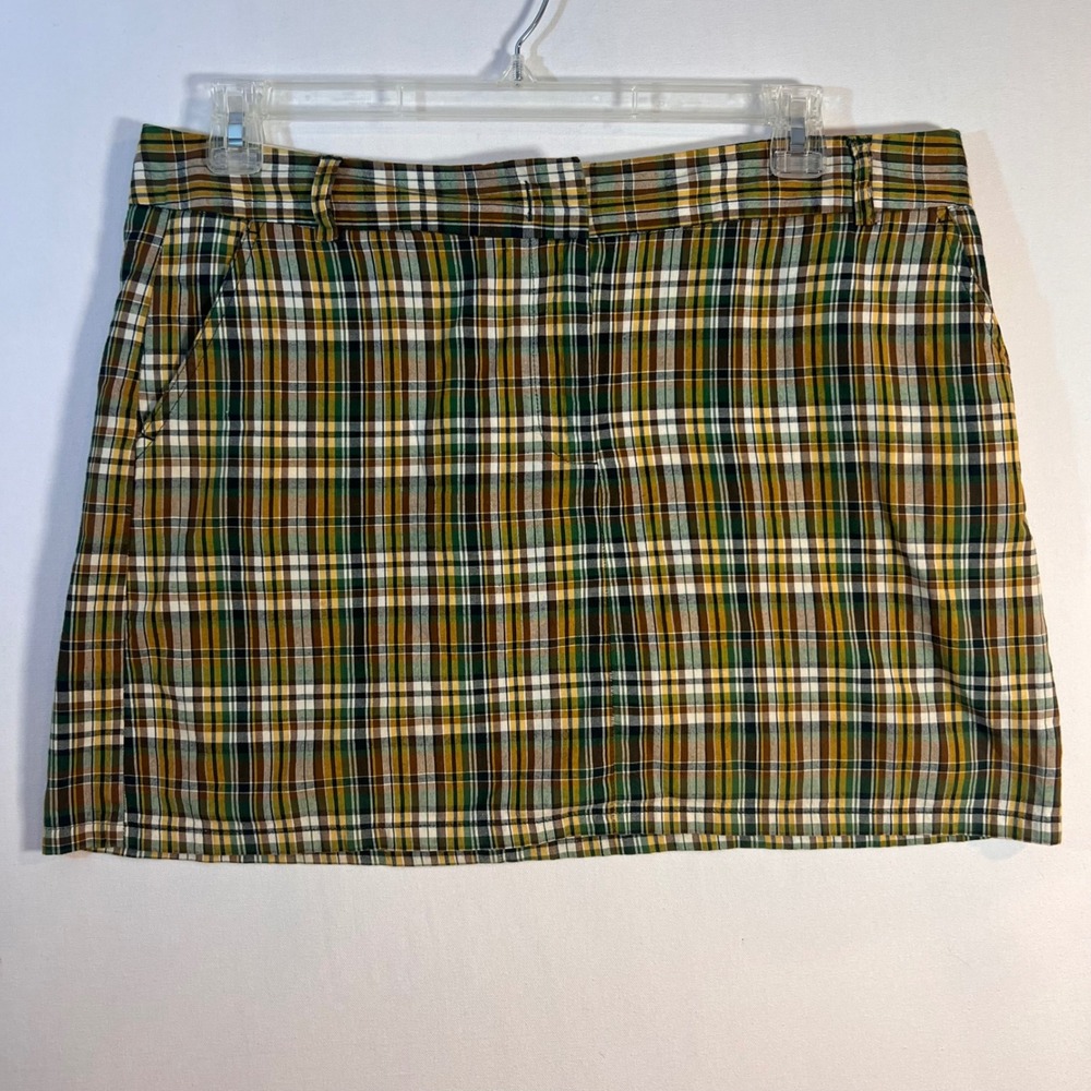 J.Crew Plaid Mini Skirt Women 14 Cotton Preppy Green Yellow Favorite Fit Classic